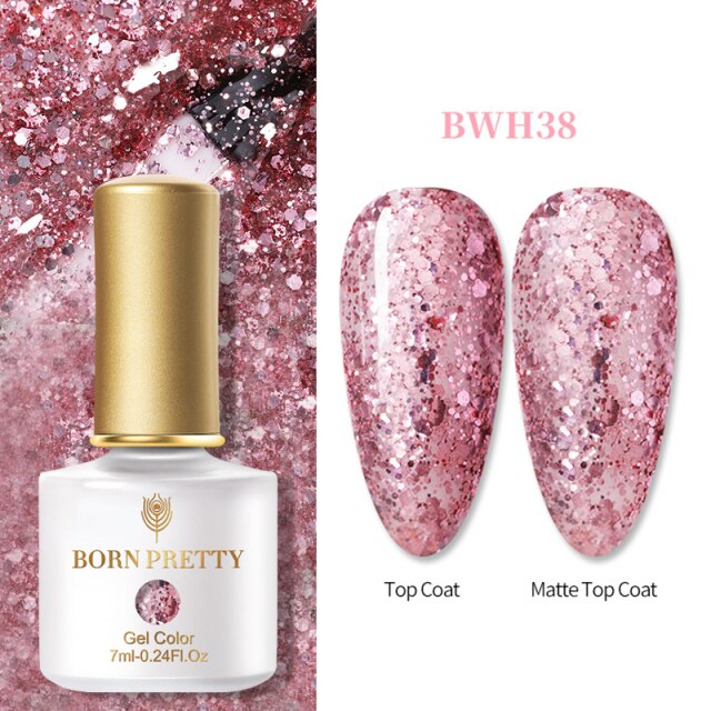 BORN PRETTY 1 Bottle 7ml Glitter Nail Gel Polish Colorful Pink Purple UV LED Varnish Soak Off Nail Art UV Gel Polish