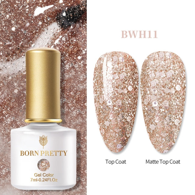 BORN PRETTY 1 Bottle 7ml Glitter Nail Gel Polish Colorful Pink Purple UV LED Varnish Soak Off Nail Art UV Gel Polish