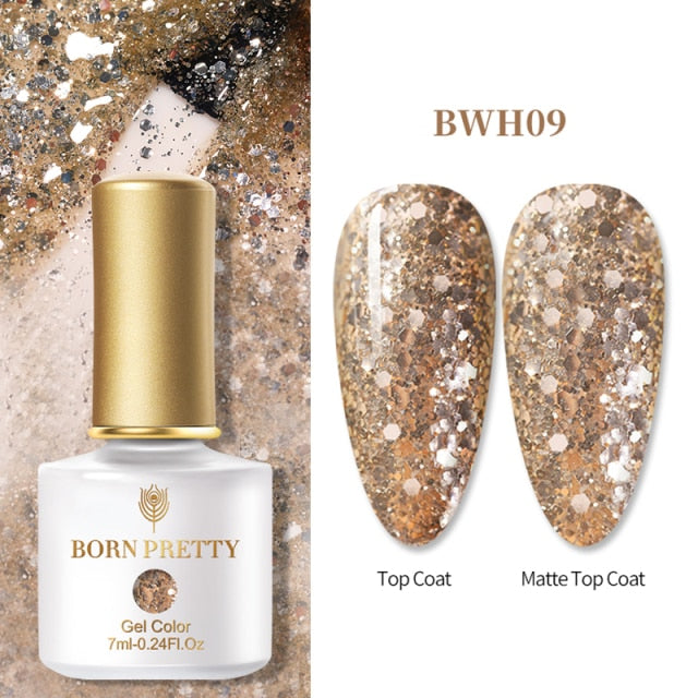 BORN PRETTY 1 Bottle 7ml Glitter Nail Gel Polish Colorful Pink Purple UV LED Varnish Soak Off Nail Art UV Gel Polish