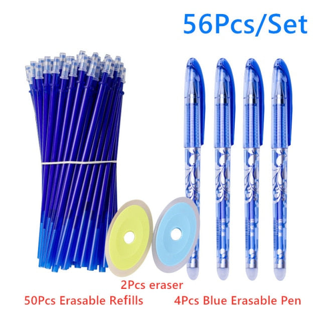 50+6Pcs/Set Erasable Gel Pen Set Refills Rod 0.5mm Washable Handle Magic Erasable Pen for Office School Writing Stationery