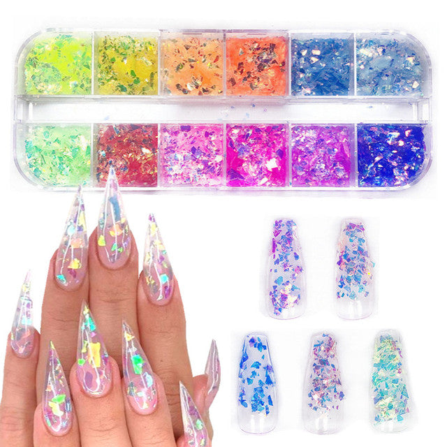 10g Holographic AB Nail Glitter Flakes Shell Sparkly Sequins Irregular Paillette DIY Gel Polish Manicure Nail Art Decorations