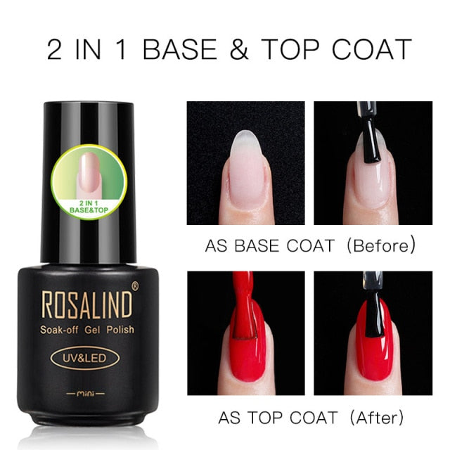 ROSALIND Top And Base Coat Gel Polish Long Lasting Reinforce 7ml Hybrid Varnishes Manicure Nail Gel Lacquer Nail Art Primer