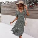 Autumn Winter Ladies Bandage Dress Women Casual Medium Long Sleeve Button Floral Print Holiday Style Chic Dress Female 2021 New
