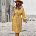 Autumn Winter Ladies Bandage Dress Women Casual Medium Long Sleeve Button Floral Print Holiday Style Chic Dress Female 2021 New
