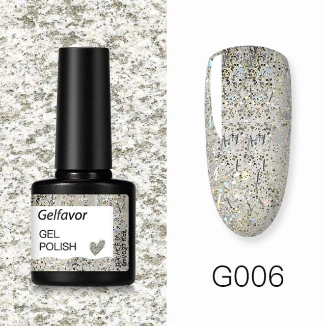 GELFAVOR Gel Nail Polish Glitter 8ML Semi-permanent Varnish Hybrid UV Nail Gel Polish For Manicure Nail Art Design Gel Varnishes