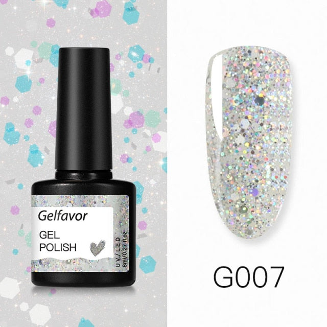 GELFAVOR Gel Nail Polish Glitter 8ML Semi-permanent Varnish Hybrid UV Nail Gel Polish For Manicure Nail Art Design Gel Varnishes