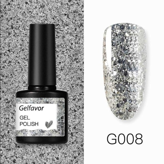 GELFAVOR Gel Nail Polish Glitter 8ML Semi-permanent Varnish Hybrid UV Nail Gel Polish For Manicure Nail Art Design Gel Varnishes
