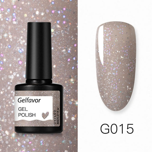GELFAVOR Gel Nail Polish Glitter 8ML Semi-permanent Varnish Hybrid UV Nail Gel Polish For Manicure Nail Art Design Gel Varnishes
