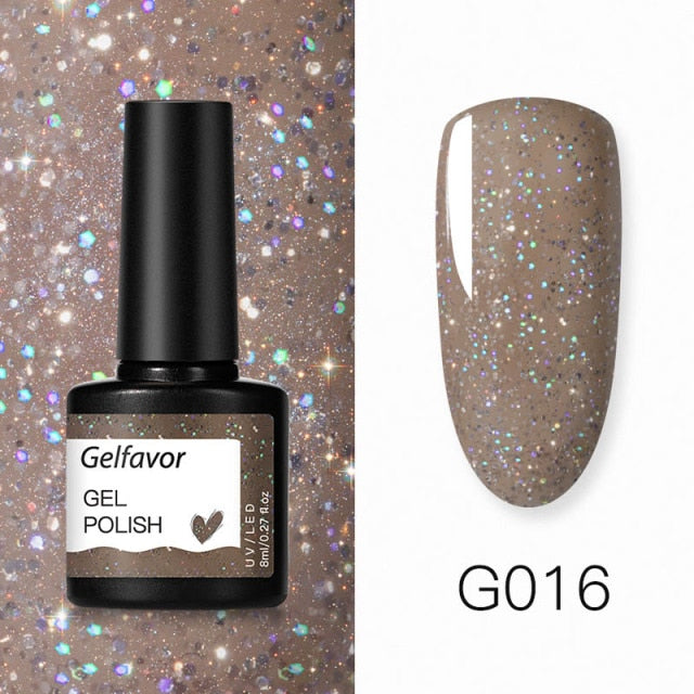 GELFAVOR Gel Nail Polish Glitter 8ML Semi-permanent Varnish Hybrid UV Nail Gel Polish For Manicure Nail Art Design Gel Varnishes