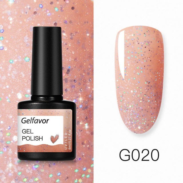 GELFAVOR Gel Nail Polish Glitter 8ML Semi-permanent Varnish Hybrid UV Nail Gel Polish For Manicure Nail Art Design Gel Varnishes