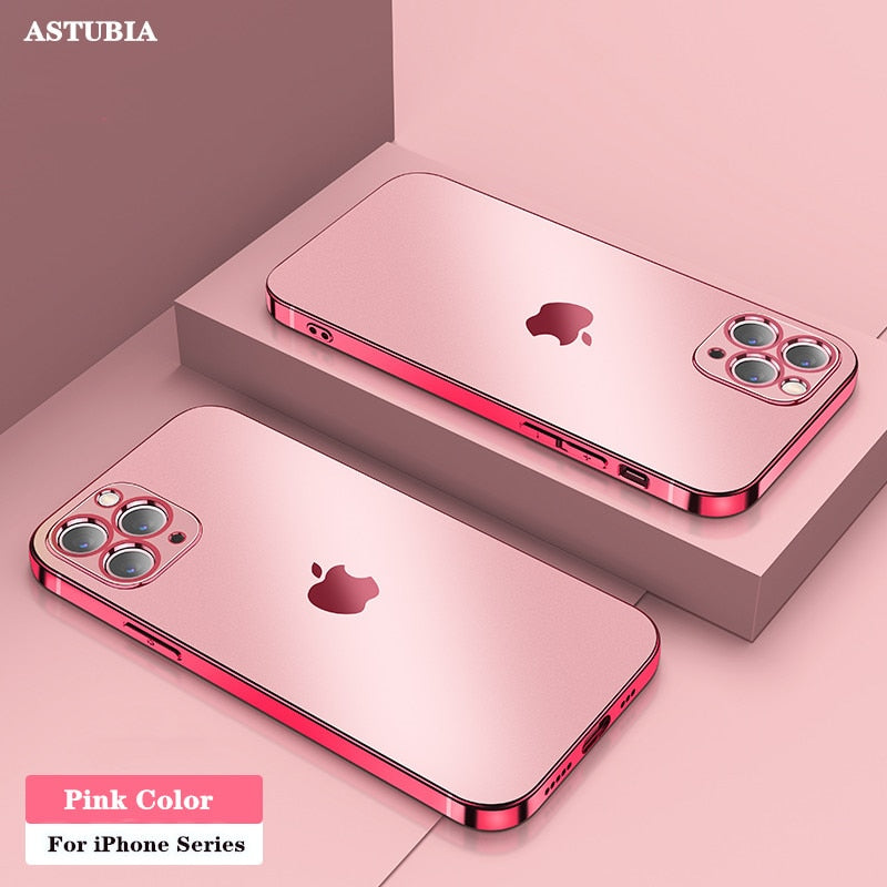 2021 Square Plating Transparent Soft Thin TPU Case For iPhone 12 11 Pro Max Mini XS MAX X XR 7 8 Plus SE2 Clear TPU Cover Coque