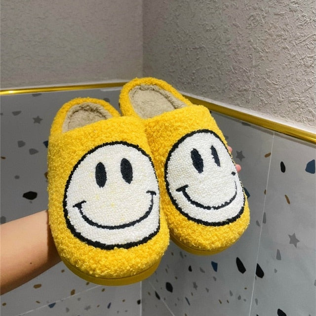 FUNNY FUNKY Winter Womens'Slippers Fluffy Faux Fur Smile Face Household Slippers Shoes for Women 2021 Indoor Female Shoes