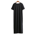 Long Sleeve Maxi T Shirt Dress Women Autumn Winter Sexy Party Bodycon Vintage Casual Slit Knitted Cotton White Black Sundress