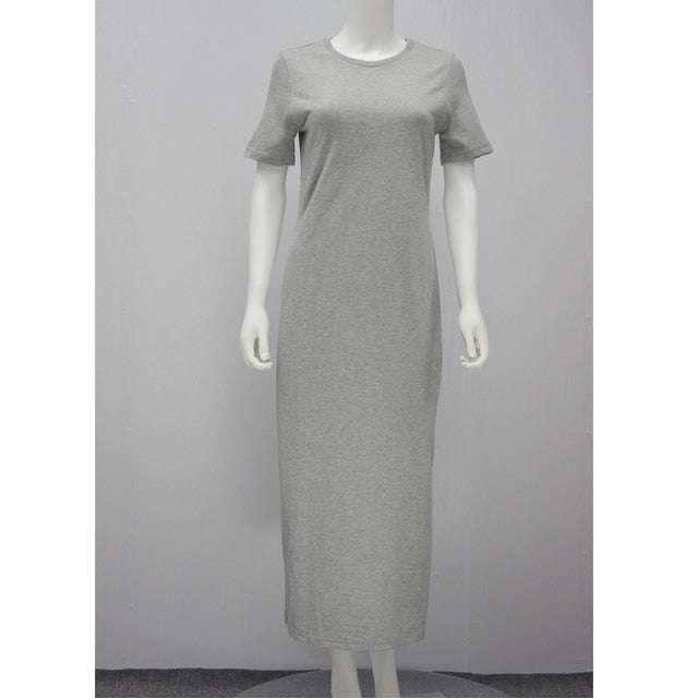 Long Sleeve Maxi T Shirt Dress Women Autumn Winter Sexy Party Bodycon Vintage Casual Slit Knitted Cotton White Black Sundress