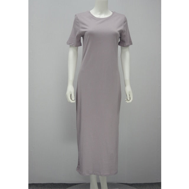 Long Sleeve Maxi T Shirt Dress Women Autumn Winter Sexy Party Bodycon Vintage Casual Slit Knitted Cotton White Black Sundress