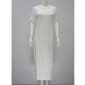 Long Sleeve Maxi T Shirt Dress Women Autumn Winter Sexy Party Bodycon Vintage Casual Slit Knitted Cotton White Black Sundress