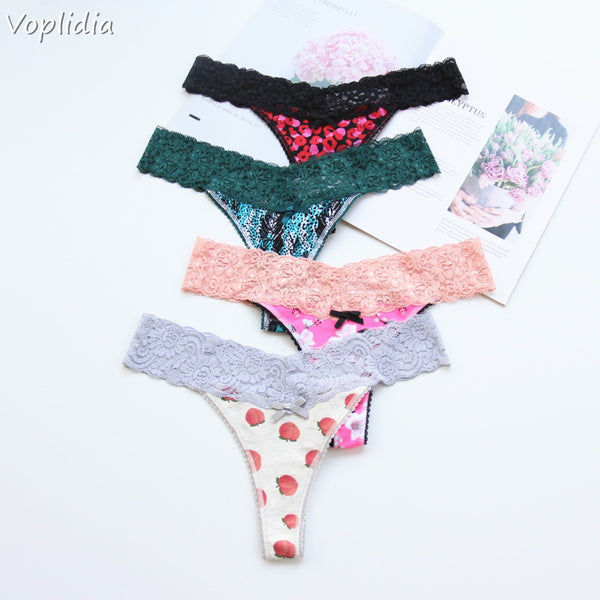 Voplidia Women's Panties Underwear Women Plus Size Sexy Lace Lingerie Panty Thongs G String Tanga T-back Seamless Female PM052