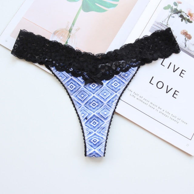 Voplidia Women's Panties Underwear Women Plus Size Sexy Lace Lingerie Panty Thongs G String Tanga T-back Seamless Female PM052