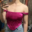 Cryptographic Square Collar Satin Sexy Backless Bustier Corset Crop Tops Women Sleeveless Summer Top Cropped Club Fashion Outfit