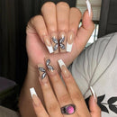 24pcs/set Long Stiletto Fake Nails Punk Snake Pattern Black White Matte False Nails Artificial Full Nail Tips Manicure Tools