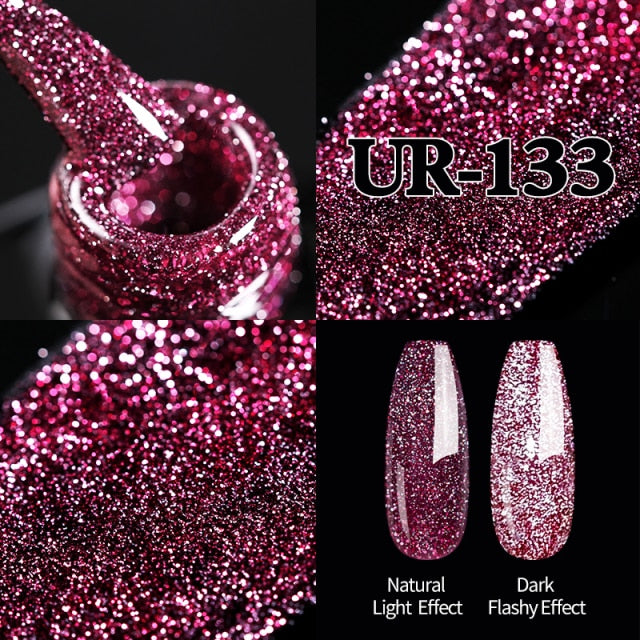 UR SUGAR 7.5ml Pink Reflective Glitter Gel Nail Polish Silver Purple Sequins Soak Off UV Gel Nail Art Manicuring Nail Gel