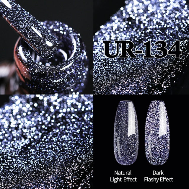UR SUGAR 7.5ml Pink Reflective Glitter Gel Nail Polish Silver Purple Sequins Soak Off UV Gel Nail Art Manicuring Nail Gel