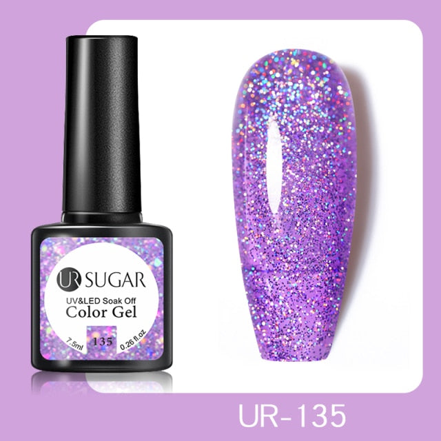 UR SUGAR 7.5ml Pink Reflective Glitter Gel Nail Polish Silver Purple Sequins Soak Off UV Gel Nail Art Manicuring Nail Gel