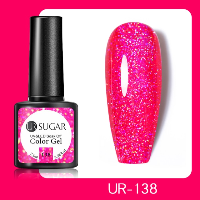 UR SUGAR 7.5ml Pink Reflective Glitter Gel Nail Polish Silver Purple Sequins Soak Off UV Gel Nail Art Manicuring Nail Gel