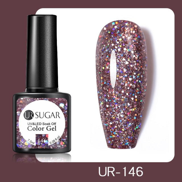 UR SUGAR 7.5ml Pink Reflective Glitter Gel Nail Polish Silver Purple Sequins Soak Off UV Gel Nail Art Manicuring Nail Gel