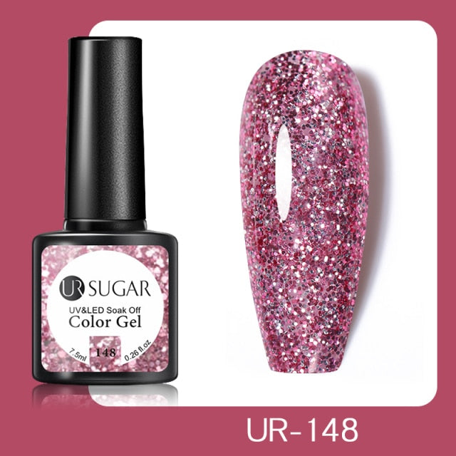 UR SUGAR 7.5ml Pink Reflective Glitter Gel Nail Polish Silver Purple Sequins Soak Off UV Gel Nail Art Manicuring Nail Gel