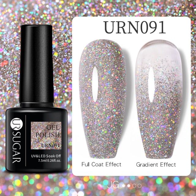 UR SUGAR 7.5ml Pink Reflective Glitter Gel Nail Polish Silver Purple Sequins Soak Off UV Gel Nail Art Manicuring Nail Gel