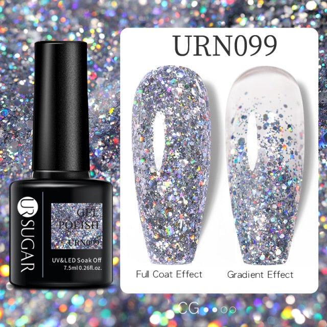 UR SUGAR 7.5ml Pink Reflective Glitter Gel Nail Polish Silver Purple Sequins Soak Off UV Gel Nail Art Manicuring Nail Gel