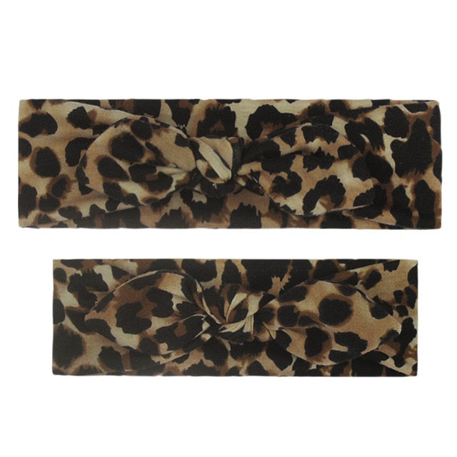 2Pcs Mother & Baby Children Turban Hair Band Accessories Baby Girls Twist Knot Headbands Family Leopard Parent-Child Headwear