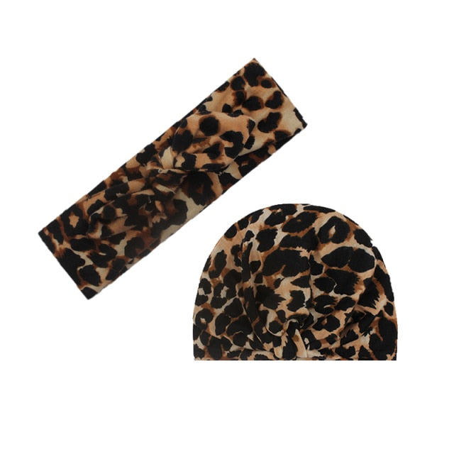 2Pcs Mother & Baby Children Turban Hair Band Accessories Baby Girls Twist Knot Headbands Family Leopard Parent-Child Headwear
