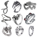 Retro Punk Snake Dragon Ring for Men Women Exaggerated Antique Siver Color Opening Adjustable Rings Anillo Hombre Bijoux