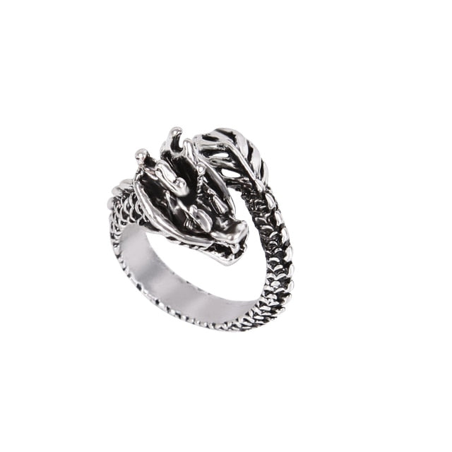 Retro Punk Snake Dragon Ring for Men Women Exaggerated Antique Siver Color Opening Adjustable Rings Anillo Hombre Bijoux