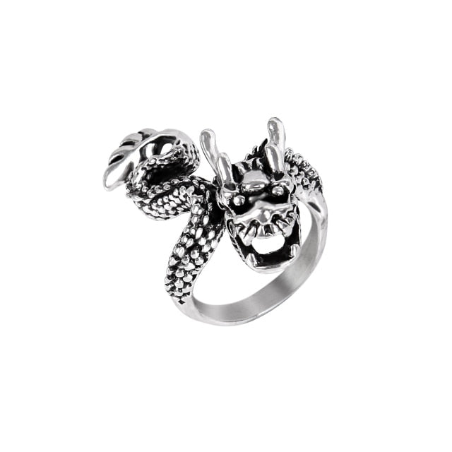 Retro Punk Snake Dragon Ring for Men Women Exaggerated Antique Siver Color Opening Adjustable Rings Anillo Hombre Bijoux