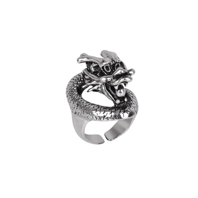 Retro Punk Snake Dragon Ring for Men Women Exaggerated Antique Siver Color Opening Adjustable Rings Anillo Hombre Bijoux