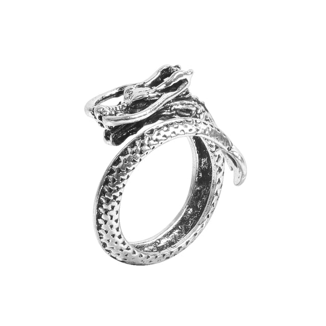 Retro Punk Snake Dragon Ring for Men Women Exaggerated Antique Siver Color Opening Adjustable Rings Anillo Hombre Bijoux