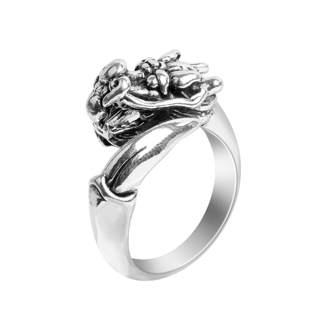 Retro Punk Snake Dragon Ring for Men Women Exaggerated Antique Siver Color Opening Adjustable Rings Anillo Hombre Bijoux