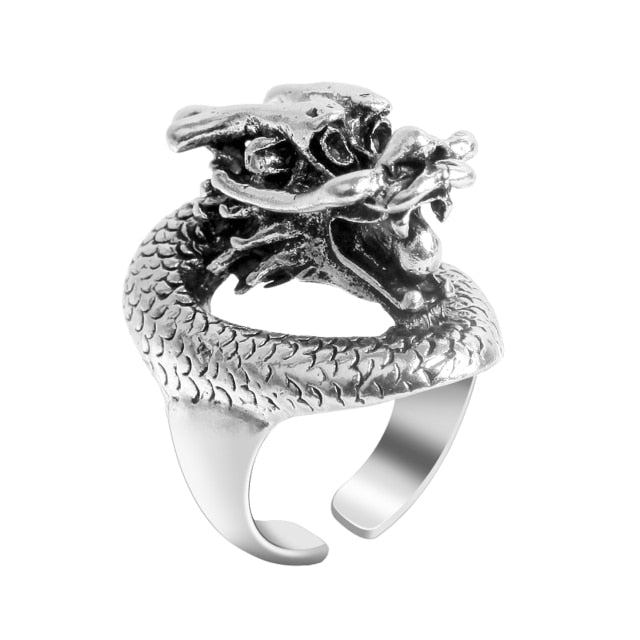 Retro Punk Snake Dragon Ring for Men Women Exaggerated Antique Siver Color Opening Adjustable Rings Anillo Hombre Bijoux
