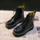 2021 Motorcycle Women's Boots Winter Soft Leather Shoes Black Botas Wedges Female Lace Up Platforms Women White Botas Mujer