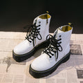 2021 Motorcycle Women's Boots Winter Soft Leather Shoes Black Botas Wedges Female Lace Up Platforms Women White Botas Mujer