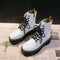 2021 Motorcycle Women's Boots Winter Soft Leather Shoes Black Botas Wedges Female Lace Up Platforms Women White Botas Mujer