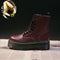 2021 Motorcycle Women's Boots Winter Soft Leather Shoes Black Botas Wedges Female Lace Up Platforms Women White Botas Mujer