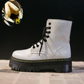 2021 Motorcycle Women's Boots Winter Soft Leather Shoes Black Botas Wedges Female Lace Up Platforms Women White Botas Mujer