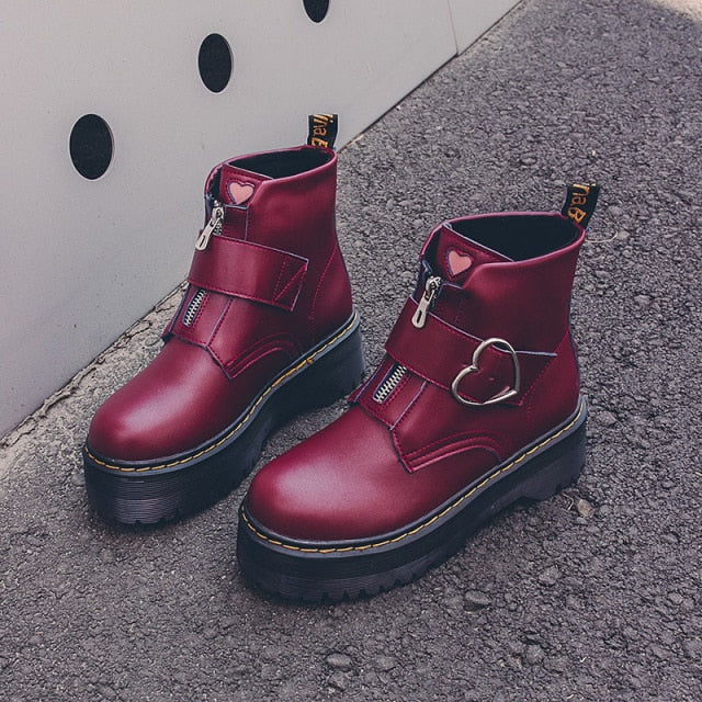 2021 Motorcycle Women's Boots Winter Soft Leather Shoes Black Botas Wedges Female Lace Up Platforms Women White Botas Mujer