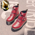 2021 Motorcycle Women's Boots Winter Soft Leather Shoes Black Botas Wedges Female Lace Up Platforms Women White Botas Mujer