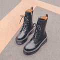 2021 Motorcycle Women's Boots Winter Soft Leather Shoes Black Botas Wedges Female Lace Up Platforms Women White Botas Mujer