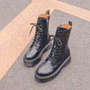 2021 Motorcycle Women's Boots Winter Soft Leather Shoes Black Botas Wedges Female Lace Up Platforms Women White Botas Mujer